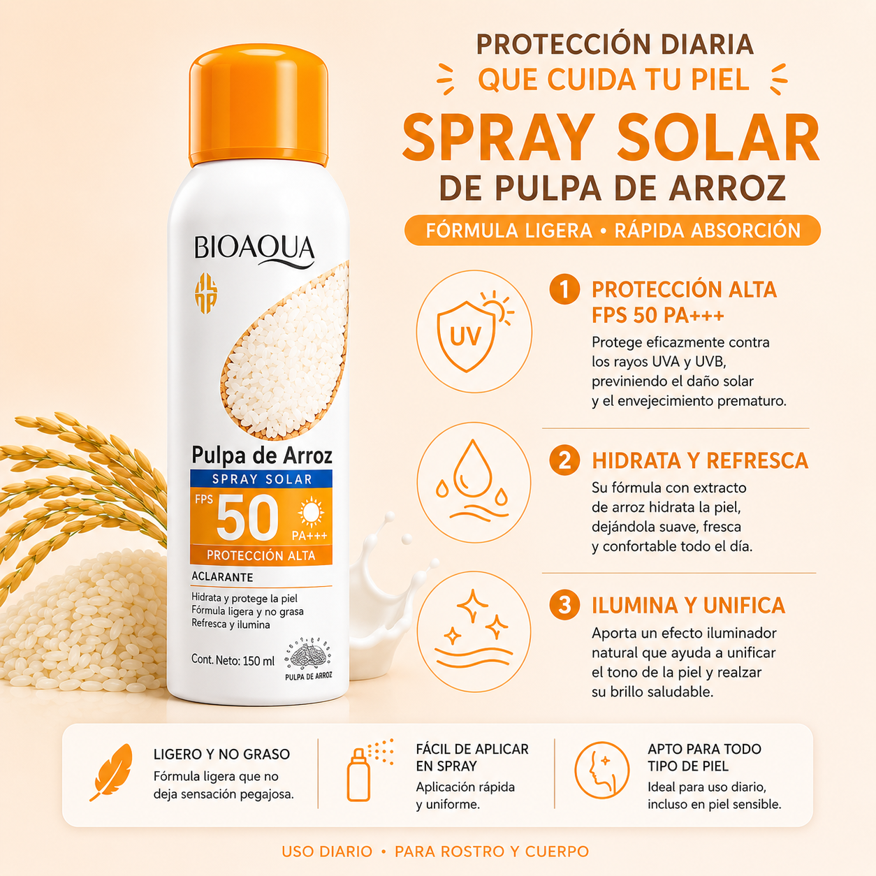 Protector Solar Arroz Spray Bioaqua